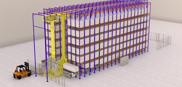 3D rendering of an automated warehouse storage system