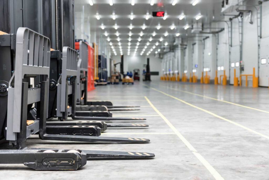 Forklifts in a warehouse